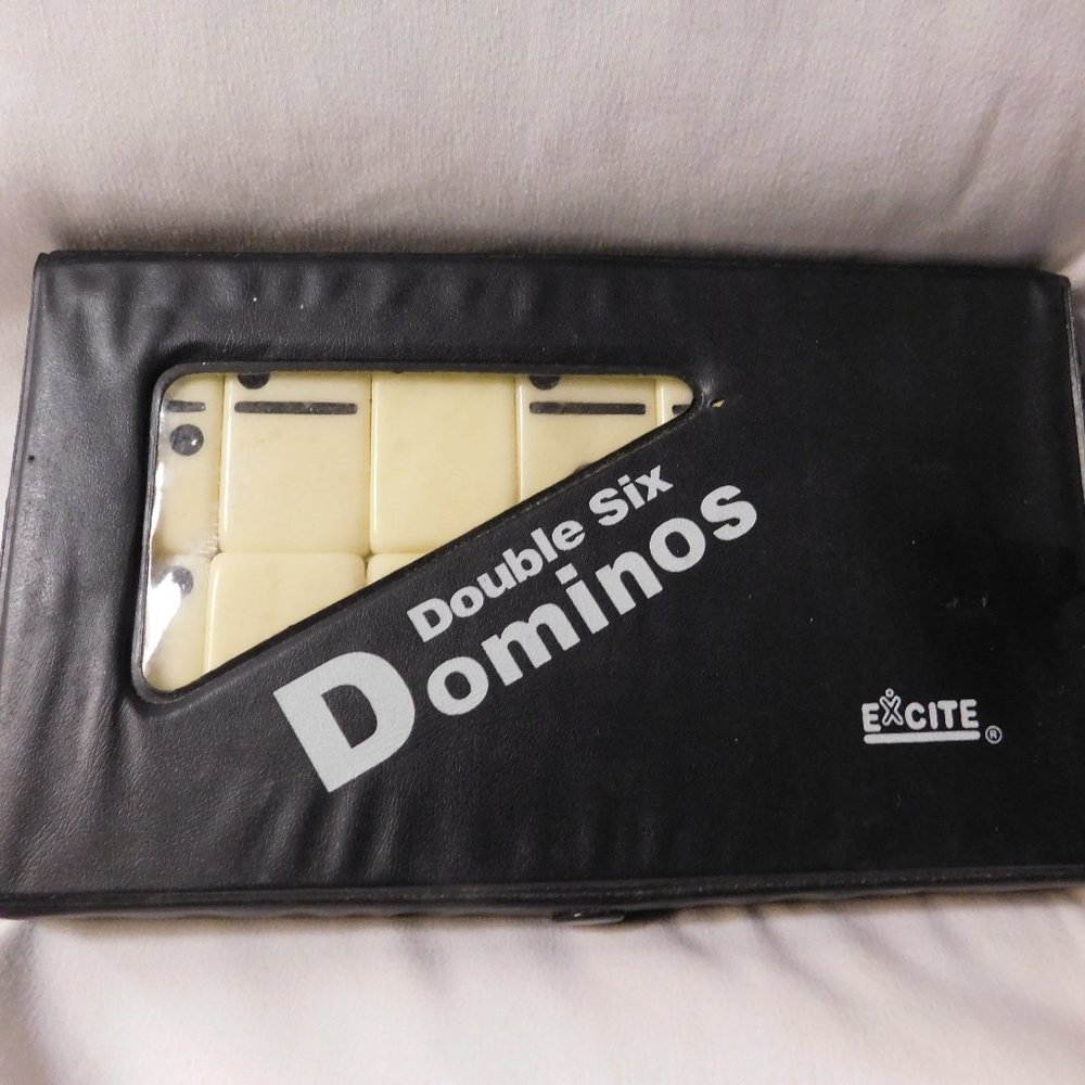 Vintage Excite Double Six Dominos in Vinyl Case